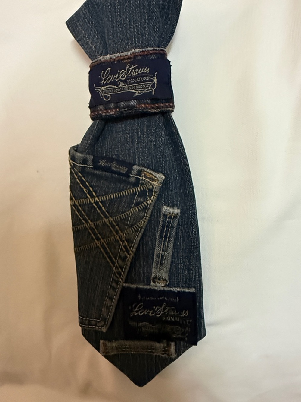 Signature Denim Tie Necklace in Blue with Navy Label